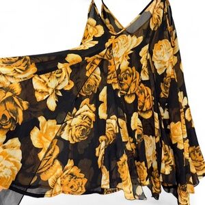 Free People Black and Yellow Floral sheer dress